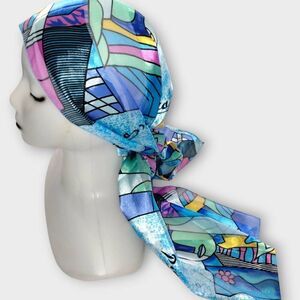 Vtg 90's Picasso Silky Scarf Abstract Cubist Art Blue‎ Purple Hippie Bohemian